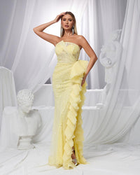 HKM-925907 Elegant Yellow Evening Dress for Women EZ25157