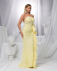 HKM-925907 Elegant Yellow Evening Dress for Women EZ25157