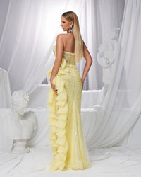 HKM-925907 Elegant Yellow Evening Dress for Women EZ25157