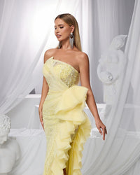 HKM-925907 Elegant Yellow Evening Dress for Women EZ25157