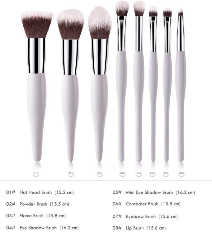 HKM-509651 8-Piece Makeup Cover Brush Set with Wooden Handle and Nylon Bristles