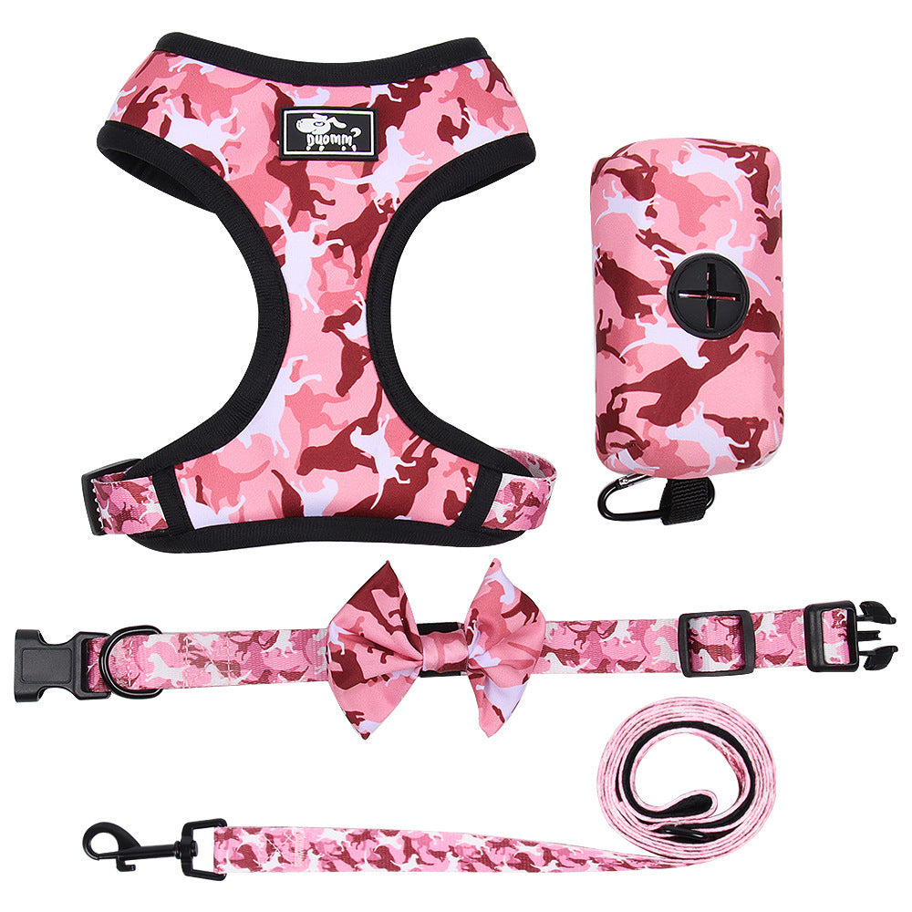 HKM-219987 Camouflage Printed Dog Chest Harness Set with Leash - Durable Polyester, Multiple Sizes Available