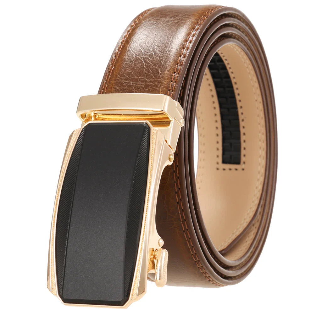 HKM-579283 Men's Genuine Leather Automatic Buckle Ratchet Belt - Model Ly36-24433-1