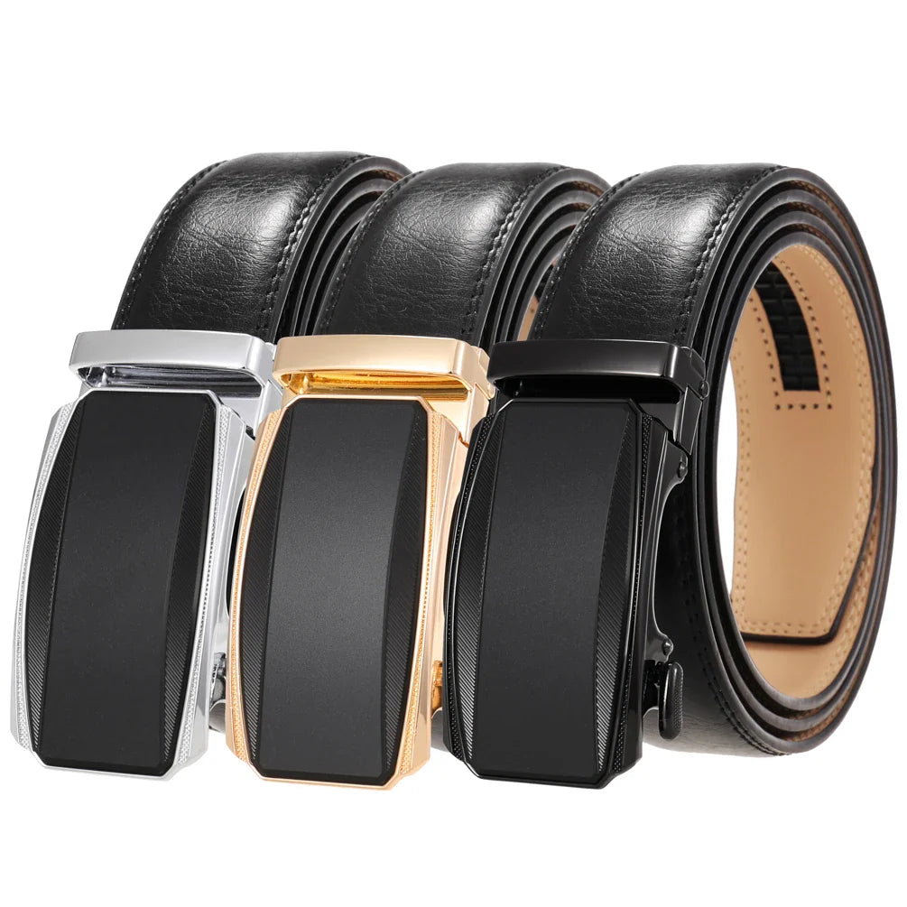 HKM-579283 Men's Genuine Leather Automatic Buckle Ratchet Belt - Model Ly36-24433-1