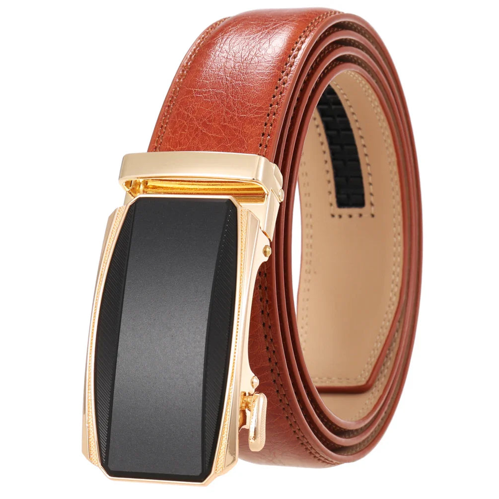 HKM-579283 Men's Genuine Leather Automatic Buckle Ratchet Belt - Model Ly36-24433-1