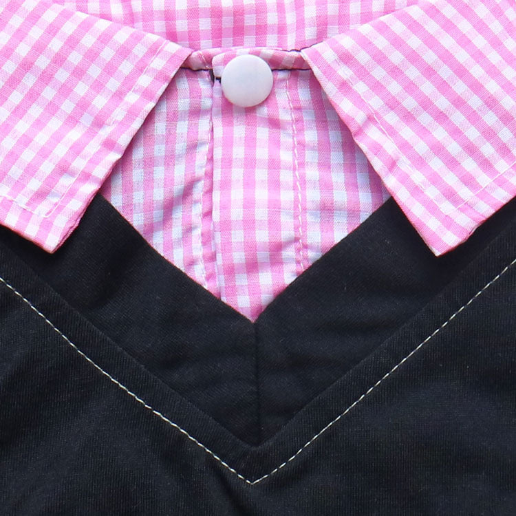 HKM-965459 Teddy Printed Plaid Pointed Collar Pet Shirt for Small Dogs - Polyester T-Shirt in Black and Pink, Yellow, or Blue