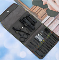 HKM-469395 Stainless Steel Nail Clipper Set with PU Leather Case - 16-Piece Grooming Kit for Home and Travel