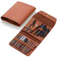 HKM-469395 Stainless Steel Nail Clipper Set with PU Leather Case - 16-Piece Grooming Kit for Home and Travel