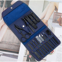 HKM-469395 Stainless Steel Nail Clipper Set with PU Leather Case - 16-Piece Grooming Kit for Home and Travel