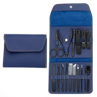 HKM-469395 Stainless Steel Nail Clipper Set with PU Leather Case - 16-Piece Grooming Kit for Home and Travel