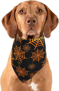 HKM-356691 Reversible Halloween Dog Bandana with Pumpkin and Spider Web Designs for Pets, Adjustable Fit up to 16 Inches