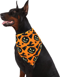 HKM-356691 Reversible Halloween Dog Bandana with Pumpkin and Spider Web Designs for Pets, Adjustable Fit up to 16 Inches