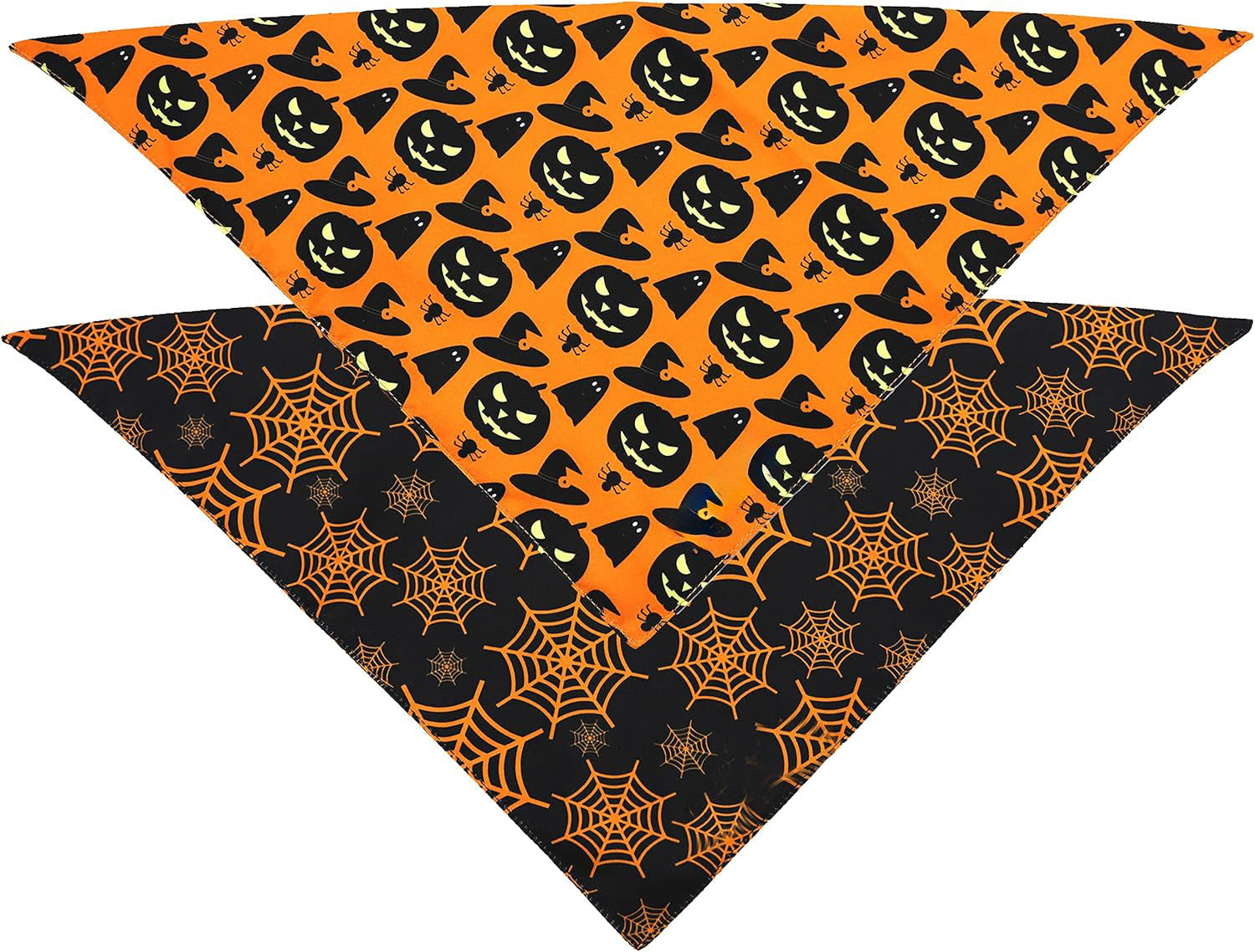 HKM-356691 Reversible Halloween Dog Bandana with Pumpkin and Spider Web Designs for Pets, Adjustable Fit up to 16 Inches