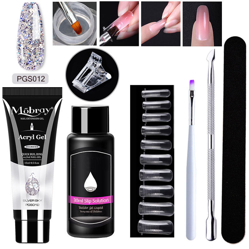 HKM-861459 7-Piece UV/LED Nail Art Crystal Extender Set - 12 Color Resin Nail Polish, 1.5ml Each