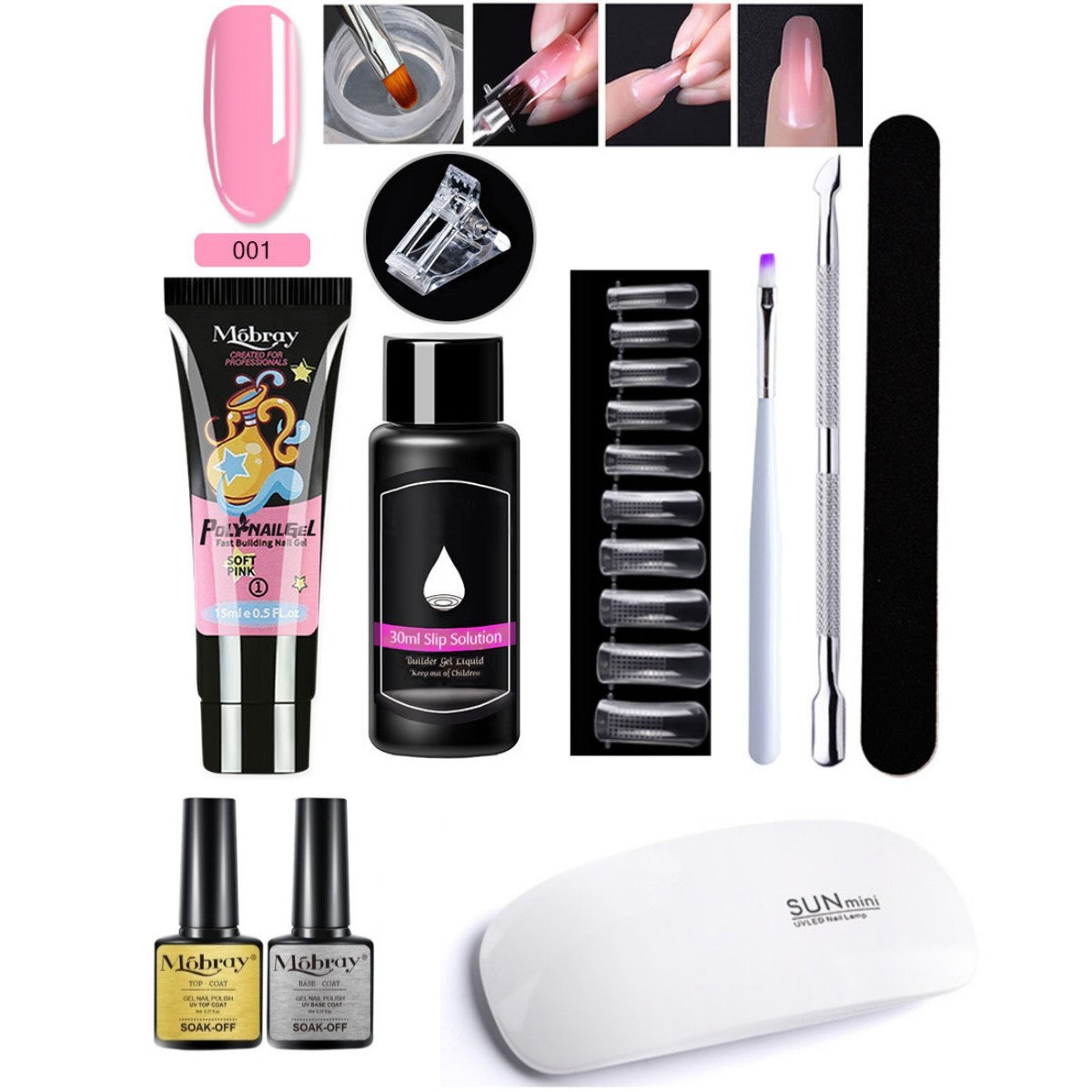HKM-861459 7-Piece UV/LED Nail Art Crystal Extender Set - 12 Color Resin Nail Polish, 1.5ml Each
