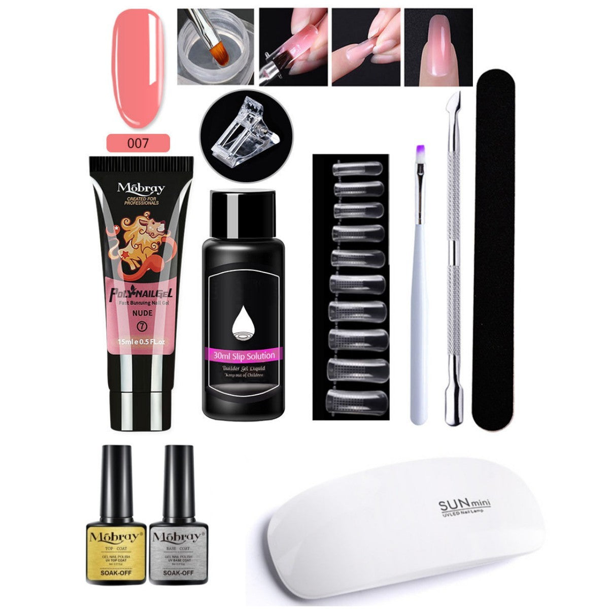 HKM-861459 7-Piece UV/LED Nail Art Crystal Extender Set - 12 Color Resin Nail Polish, 1.5ml Each