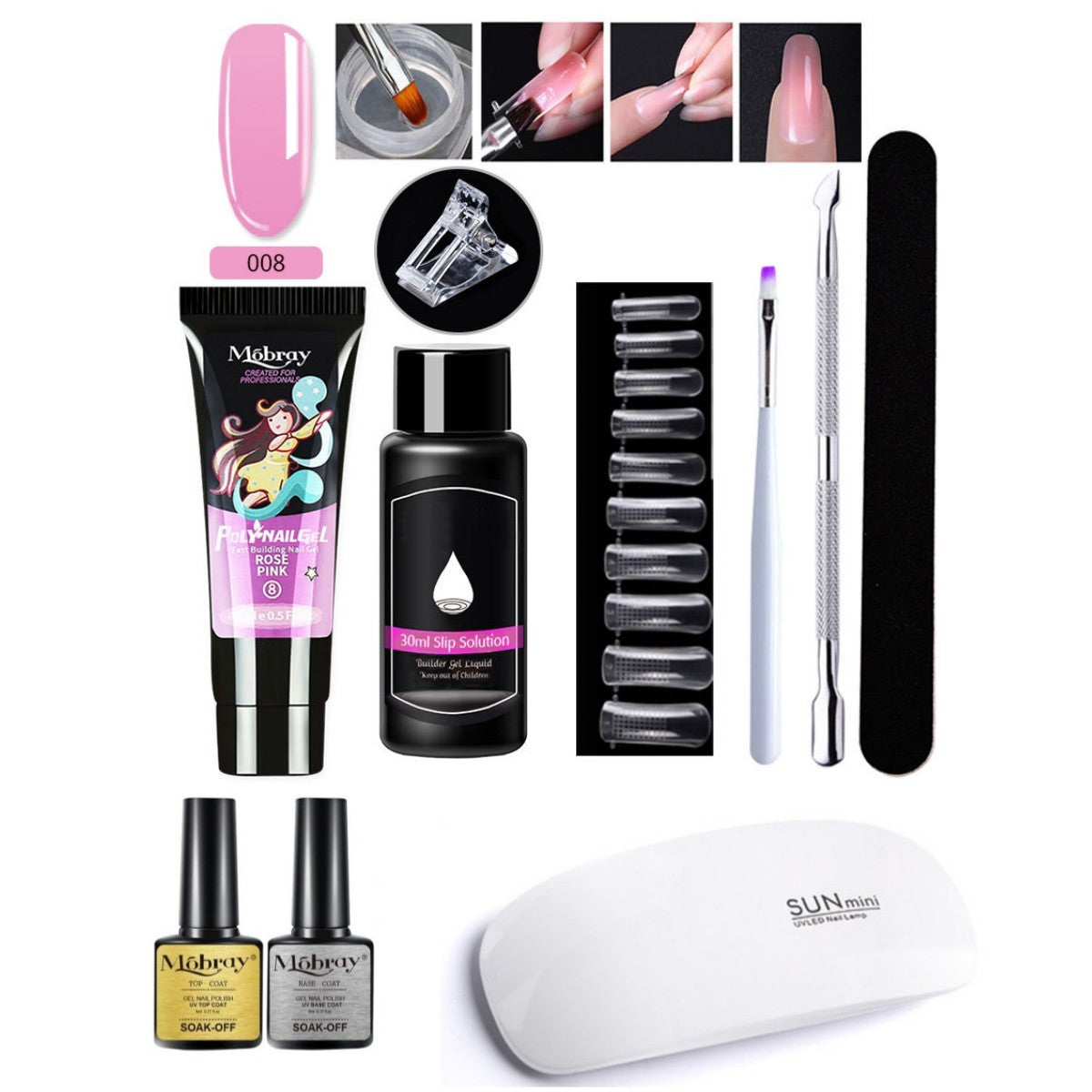 HKM-861459 7-Piece UV/LED Nail Art Crystal Extender Set - 12 Color Resin Nail Polish, 1.5ml Each