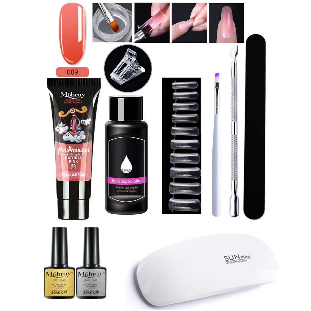 HKM-861459 7-Piece UV/LED Nail Art Crystal Extender Set - 12 Color Resin Nail Polish, 1.5ml Each