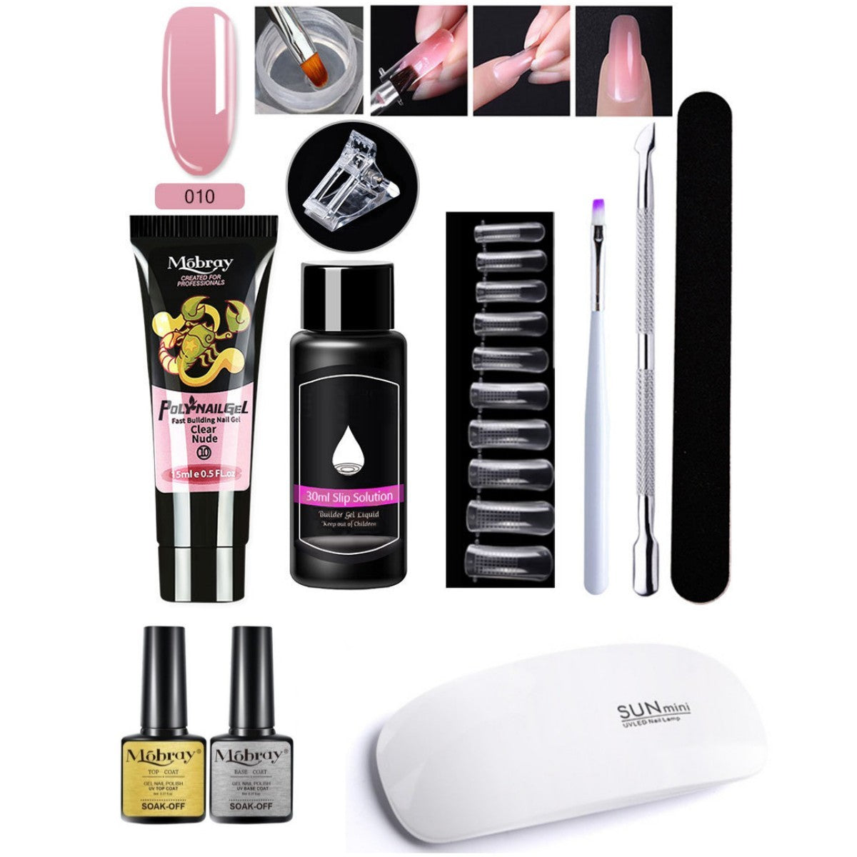 HKM-861459 7-Piece UV/LED Nail Art Crystal Extender Set - 12 Color Resin Nail Polish, 1.5ml Each