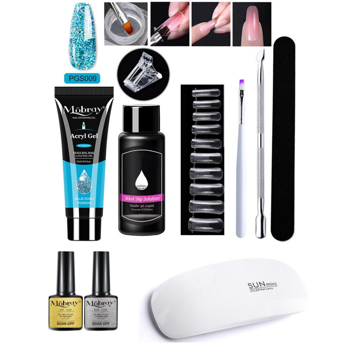 HKM-861459 7-Piece UV/LED Nail Art Crystal Extender Set - 12 Color Resin Nail Polish, 1.5ml Each