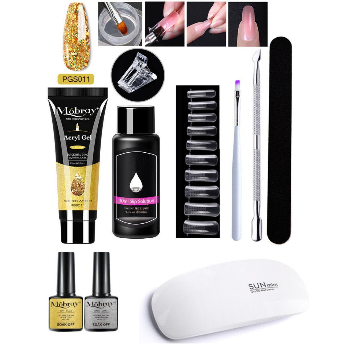 HKM-861459 7-Piece UV/LED Nail Art Crystal Extender Set - 12 Color Resin Nail Polish, 1.5ml Each