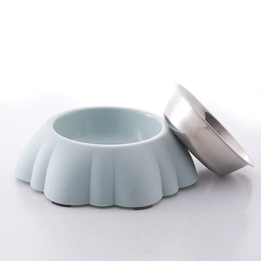 HKM-062035 Stylish Pet Bowl with Stainless Steel Inner and Eco-Friendly Plastic Outer - 21.5cm in Pink, Green, or Blue