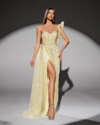 HKM-317971 Elegant Yellow Evening Gown for Women - Style EZ25115