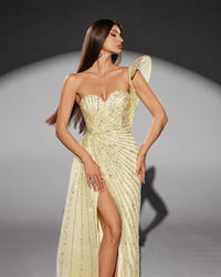 HKM-317971 Elegant Yellow Evening Gown for Women - Style EZ25115