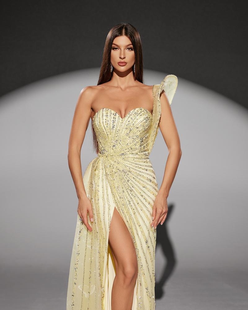 HKM-317971 Elegant Yellow Evening Gown for Women - Style EZ25115