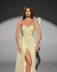 HKM-317971 Elegant Yellow Evening Gown for Women - Style EZ25115