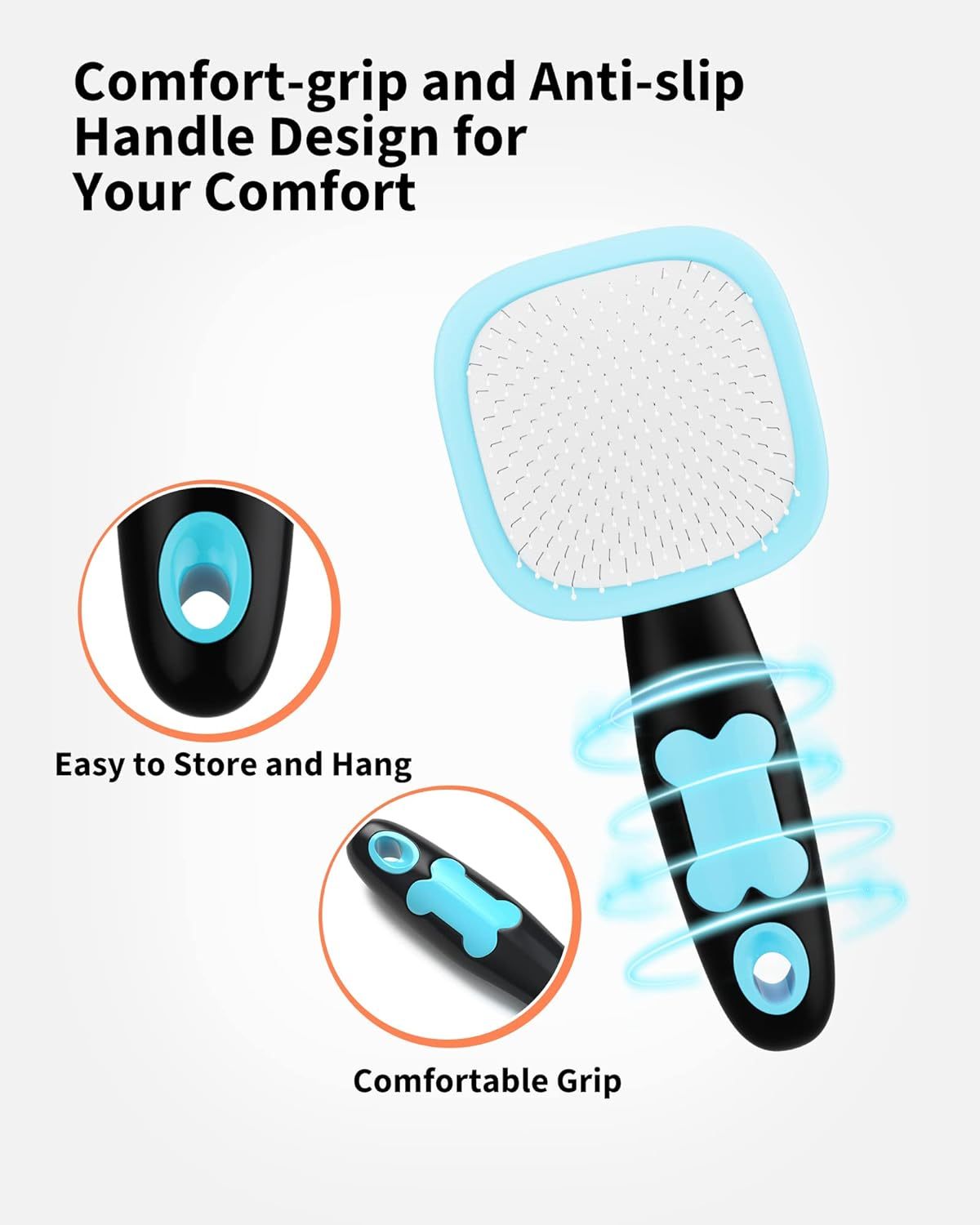 HKM-491219 Pet Grooming Brush for Dogs and Cats - Rotatable Slicker Brush with Stainless Steel Bristles and Rubber Handle for Efficient Shedding Control and Matt Removal