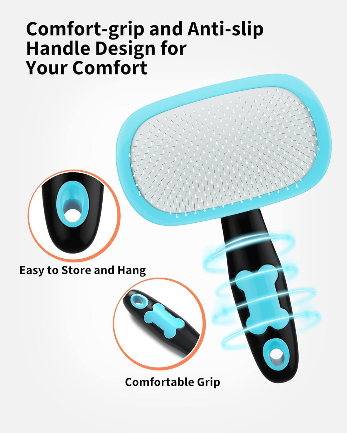 HKM-491219 Pet Grooming Brush for Dogs and Cats - Rotatable Slicker Brush with Stainless Steel Bristles and Rubber Handle for Efficient Shedding Control and Matt Removal