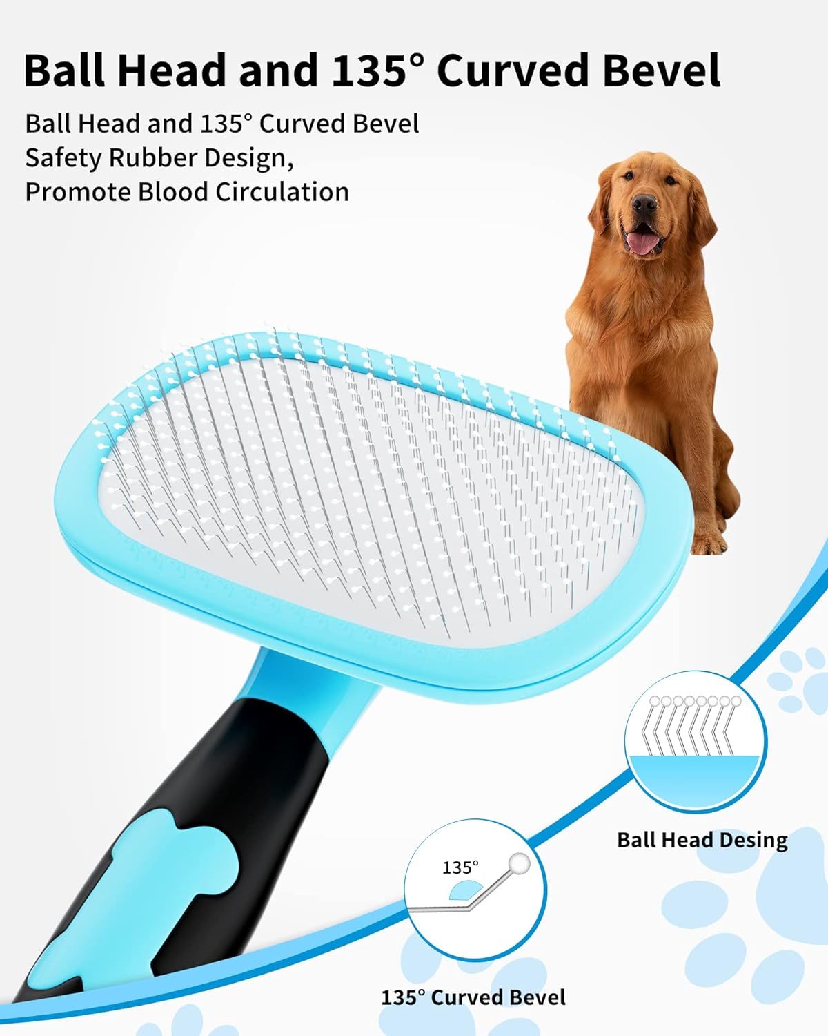 HKM-491219 Pet Grooming Brush for Dogs and Cats - Rotatable Slicker Brush with Stainless Steel Bristles and Rubber Handle for Efficient Shedding Control and Matt Removal