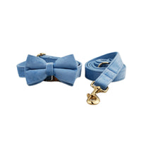 HKM-558867 Velvet Pet Collar and Leash Set with Bow Tie - Adjustable Sizes XS to XL