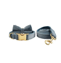HKM-558867 Velvet Pet Collar and Leash Set with Bow Tie - Adjustable Sizes XS to XL