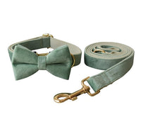 HKM-558867 Velvet Pet Collar and Leash Set with Bow Tie - Adjustable Sizes XS to XL