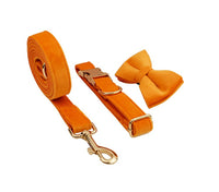HKM-558867 Velvet Pet Collar and Leash Set with Bow Tie - Adjustable Sizes XS to XL