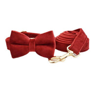HKM-558867 Velvet Pet Collar and Leash Set with Bow Tie - Adjustable Sizes XS to XL