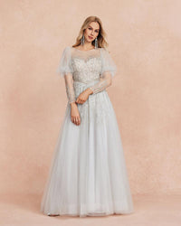 HKM-218515 Elegant Silver Evening Gown for Women - Stylish Floor-Length Dress with Sophisticated Design