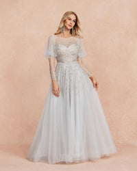 HKM-218515 Elegant Silver Evening Gown for Women - Stylish Floor-Length Dress with Sophisticated Design