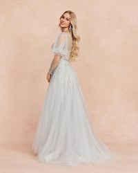 HKM-218515 Elegant Silver Evening Gown for Women - Stylish Floor-Length Dress with Sophisticated Design