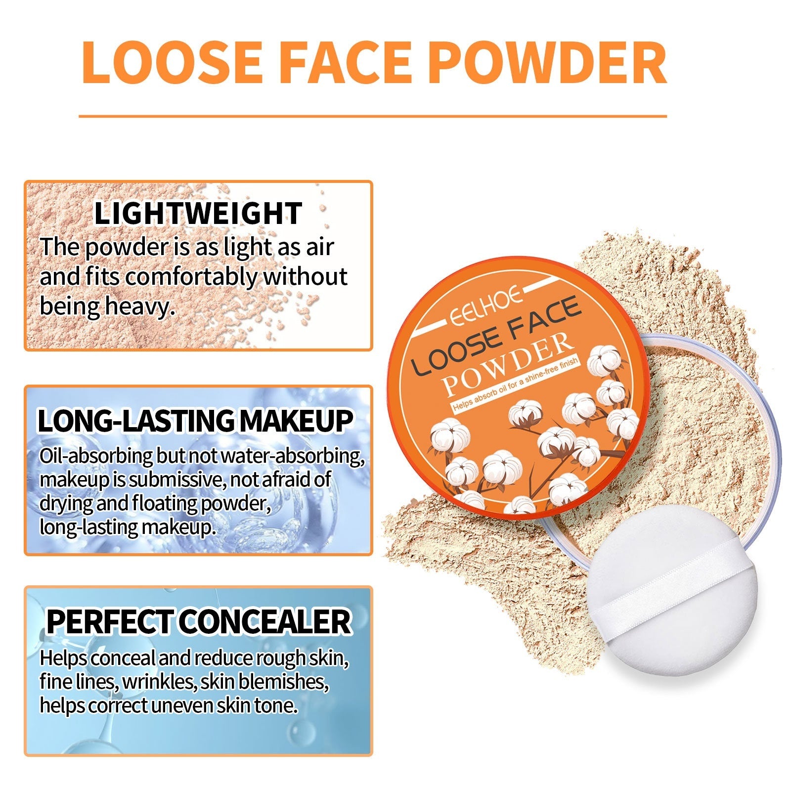 HKM-472275 Lightweight Waterproof Finishing Powder for Oil Control and Sweat Resistance