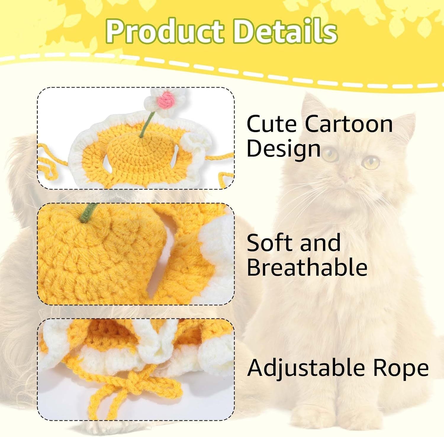 HKM-998035 Knit Cat and Dog Hat for Pets - Cute Cartoon Design, Warm Soft Fabric, Ideal for Halloween and Holiday Costumes