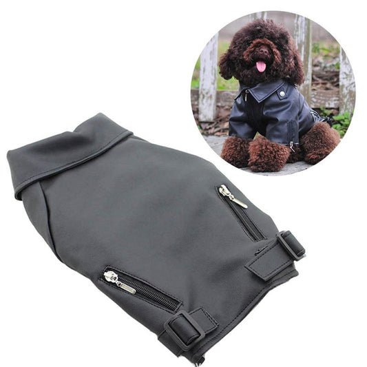 HKM-403283 Stylish PU Leather Dog Jacket for Autumn and Winter with Eagle Embroidery
