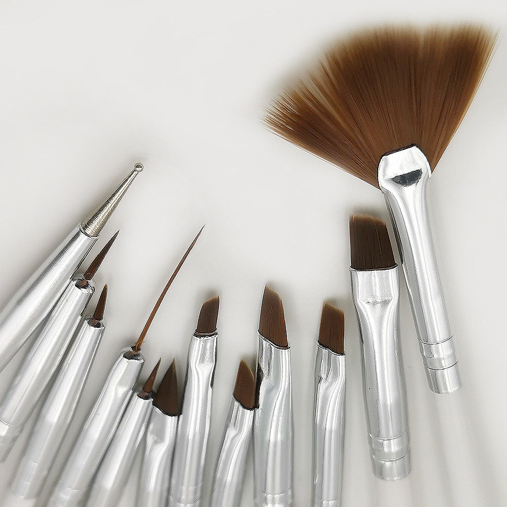 HKM-508755 Nail Supplies Painting Tool Set - 12 Carbon Steel Brushes for Nail Art and Design