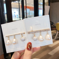 HKM-676307 Korean Pearl Geometry Tassel Hairpin Side Clip for Women