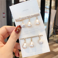 HKM-676307 Korean Pearl Geometry Tassel Hairpin Side Clip for Women