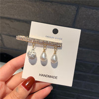 HKM-676307 Korean Pearl Geometry Tassel Hairpin Side Clip for Women