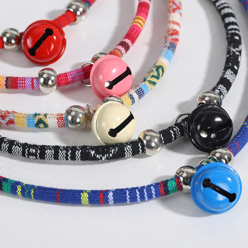 HKM-095507 Ethnic Style Adjustable Pet Collar with Bell for Cats and Dogs