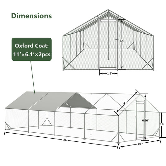 HKM-055443 Large Walk-in Chicken Coop with Galvanized Wire and Waterproof Cover for Poultry, Ducks, Rabbits, and Small Animals